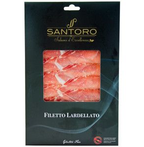 Filetto stagionato di maiale con lardo, già affettato e sottovuoto