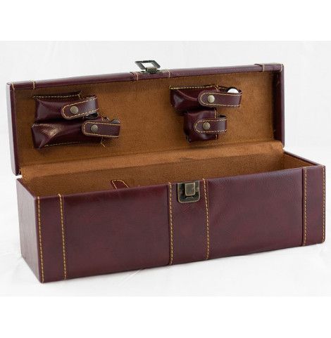 Portabottiglie in ecopelle con attrezzi da sommelier