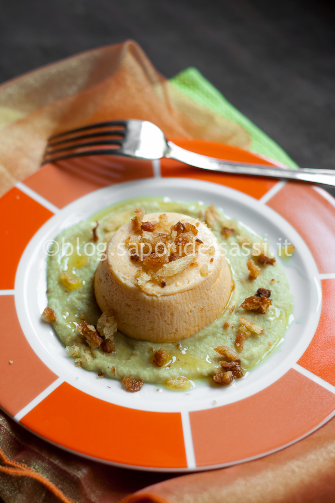 Flan di Zucca e pezzente su crema di broccolo romanesco